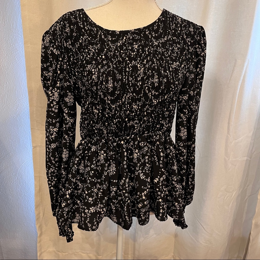Johnny Becca Smocked Bodice Floral Blouse